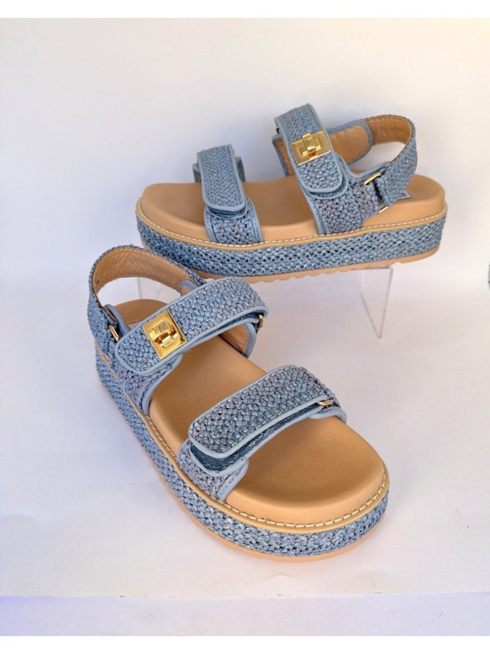 Steve Madden Blue Bigmona Platforms Raffia Sandals Women Size 9